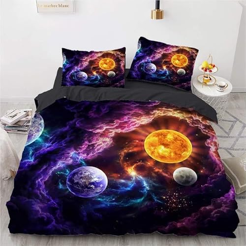 EXSANLIEAY Bettwäsche 135x200 Universum Bettbezug 135x200 Planet Bettwäsche-Sets Weich Mikrofaser mit Reißverschluss und 2 Kissenbezüge 80x80 cm für Jungen und Mädchen von EXSANLIEAY