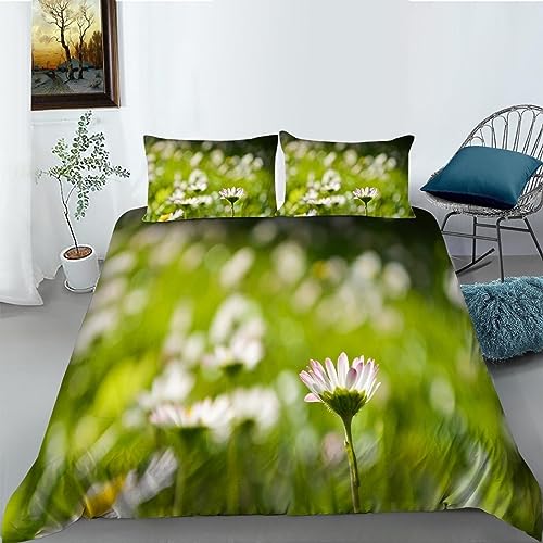 EXSANLIEAY Bettwäsche 155x220 Blume Bettbezug Weich Mikrofaser Wiese Bettwäsche-Sets mit Reißverschluss und 2 Kissenbezüge 80x80 für Jungen und Mädchen von EXSANLIEAY