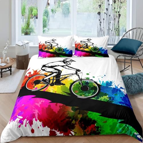 EXSANLIEAY Graffiti Bettwäsche-Sets 135x200 cm Radfahrer Bettbezug Kreatives 3D Effekt Weich Microfaser Deckenbezug mit Reißverschluss und 2 Kissenbezug 80x80 cm EXSANLIEAY Graffiti Bettwäsche-Sets 135x200 cm Radfahrer Bettbezug Kreatives 3D Effekt Weich Microfaser Deckenbezug mit Reißverschluss und 2 Kissenbezug 80x80 cm von EXSANLIEAY