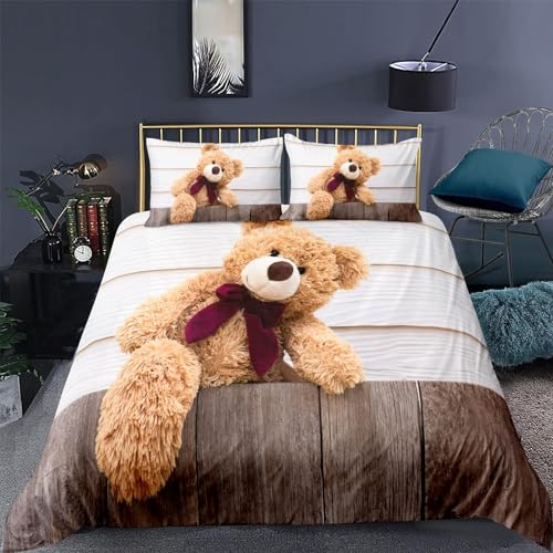 EXSANLIEAY Kind Bettwäsche 135x200 TeddybäR Bettwäsche-Sets Flauschig 3D Kreatives Bettbezug Einzelbett BettbezüGe mit ReißVerschluss + 2 Kissenbezug 80x80 cm von EXSANLIEAY