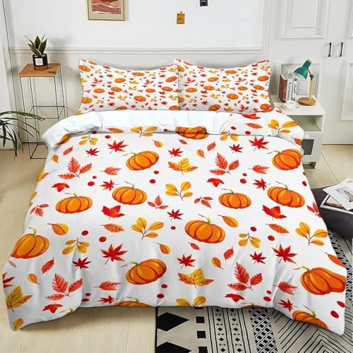 EXSANLIEAY KüRbis Bettwäsche-Sets 200x220 cm BläTter Bettbezug Kreatives 3D Effekt Weich Microfaser Deckenbezug mit Reißverschluss und 2 Kissenbezug 80x80 cm EXSANLIEAY KüRbis Bettwäsche-Sets 200x220 cm BläTter Bettbezug Kreatives 3D Effekt Weich Microfaser Deckenbezug mit Reißverschluss und 2 Kissenbezug 80x80 cm von EXSANLIEAY