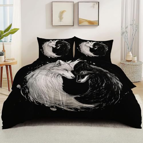 EXSANLIEAY Persönlichkeit Bettwäsche-Sets 155x220 cm Schwarz-WeißE WöLfe Bettbezug Kreatives 3D Effekt Weich Microfaser Deckenbezug mit Reißverschluss und 2 Kissenbezug 80x80 cm EXSANLIEAY Persönlichkeit Bettwäsche-Sets 155x220 cm Schwarz-WeißE WöLfe Bettbezug Kreatives 3D Effekt Weich Microfaser Deckenbezug mit Reißverschluss und 2 Kissenbezug 80x80 cm von EXSANLIEAY