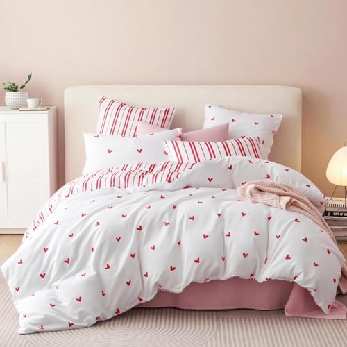EXSANLIEAY Rotes Herz Bettwäsche-Sets 155x220 cm Rot-WeißE Streifen Bettbezug Kreatives 3D Effekt Weich Microfaser Deckenbezug mit Reißverschluss und 2 Kissenbezug 80x80 cm EXSANLIEAY Rotes Herz Bettwäsche-Sets 155x220 cm Rot-WeißE Streifen Bettbezug Kreatives 3D Effekt Weich Microfaser Deckenbezug mit Reißverschluss und 2 Kissenbezug 80x80 cm von EXSANLIEAY