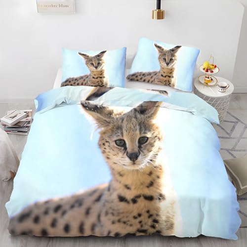 EXSANLIEAY Serval Katze Bettwäsche 135x200 Wiese Bettbezug 3 Teilig Set mit 2 Kissenbezug 80x80 cm, Weich Mikrofaser Bettwäsche-Sets mit ReißVerschluss von EXSANLIEAY