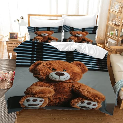 EXSANLIEAY TeddybäR Bettwäsche 155x220 Kind Bettwäsche Sets für Einzelbett mit Unsichtbarer Reissverschluss BüGelfreie Bettbezug mit 2 Kissenbezüegen 80x80 cm von EXSANLIEAY