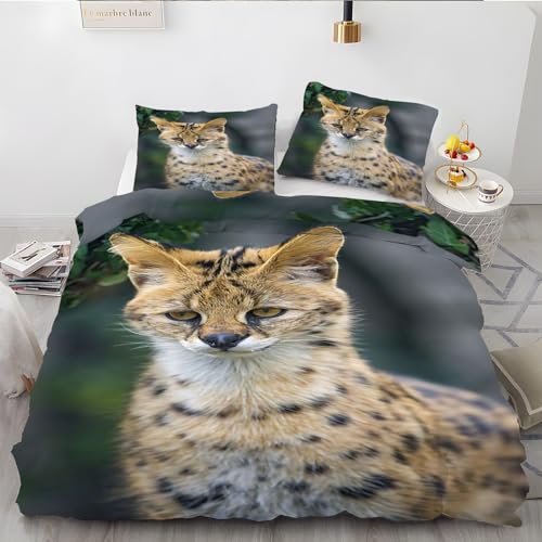 EXSANLIEAY Tier Bettwäsche 135x200 Serval Katze Bettbezug 3 Teilig Set mit 2 Kissenbezug 80x80 cm, Weich Mikrofaser Bettwäsche-Sets mit ReißVerschluss von EXSANLIEAY