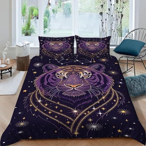 EXSANLIEAY Tiger Bettwäsche-Sets 155x220 cm Sterne Bettbezug Kreatives 3D Effekt Weich Microfaser Deckenbezug mit Reißverschluss und 2 Kissenbezug 80x80 cm EXSANLIEAY Tiger Bettwäsche-Sets 155x220 cm Sterne Bettbezug Kreatives 3D Effekt Weich Microfaser Deckenbezug mit Reißverschluss und 2 Kissenbezug 80x80 cm von EXSANLIEAY