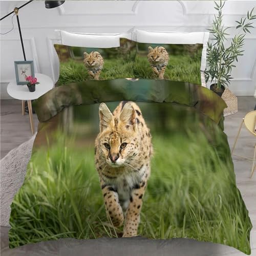 EXSANLIEAY Tiger Katze Bettwäsche 135x200 Serval Katze Bettbezug 3 Teilig Set mit 2 Kissenbezug 80x80 cm, Weich Mikrofaser Bettwäsche-Sets mit ReißVerschluss von EXSANLIEAY