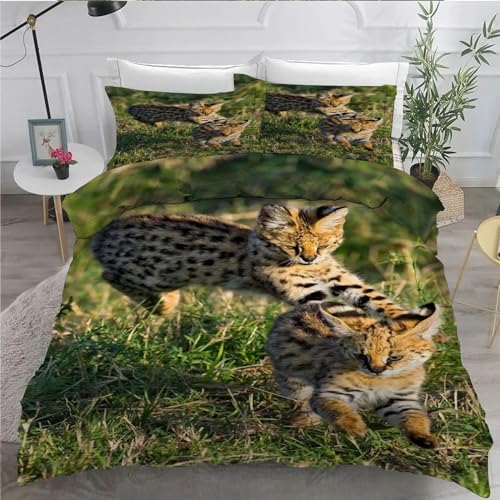 EXSANLIEAY Tiger Katze Bettwäsche 135x200 Serval Katze Bettbezug 3 Teilig Set mit 2 Kissenbezug 80x80 cm, Weich Mikrofaser Bettwäsche-Sets mit ReißVerschluss von EXSANLIEAY