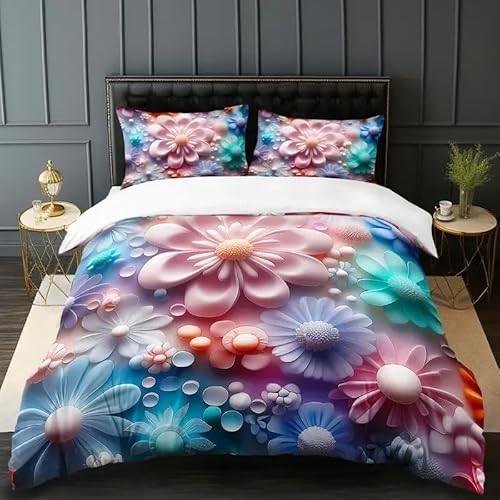 EXSANLIEAY Traumhafte Romantik Bettwäsche-Sets 200x200 cm Blumen Bettbezug Kreatives 3D Effekt Weich Microfaser Deckenbezug mit Reißverschluss und 2 Kissenbezug 80x80 cm von EXSANLIEAY