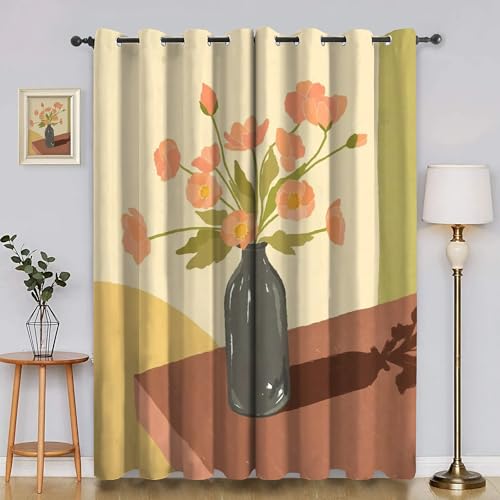EXSANLIEAY Verdunklungsvorhänge Blume, Vorhang Blickdicht Kunst Vorhänge mit öSen 2er Set für Schlafzimmer Kinderzimmer, Deko Gardinen Wohnzimmer - B140 x H200 cm von EXSANLIEAY