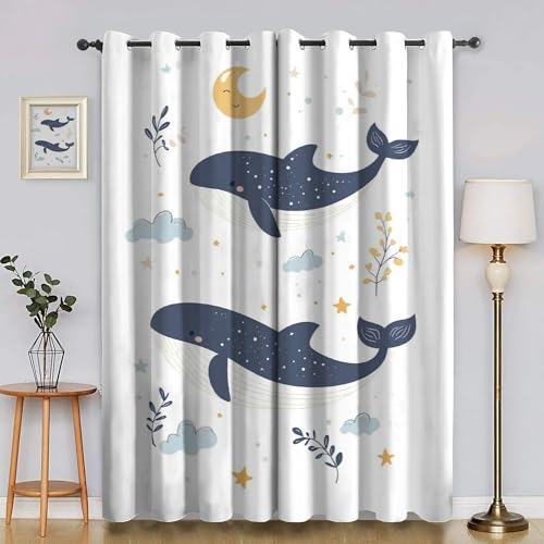 EXSANLIEAY Verdunklungsvorhänge Delphin, Vorhang Blickdicht Mond Vorhänge mit öSen 2er Set für Schlafzimmer Kinderzimmer, Deko Gardinen Wohnzimmer - B140 x H220 cm EXSANLIEAY Verdunklungsvorhänge Delphin, Vorhang Blickdicht Mond Vorhänge mit öSen 2er Set für Schlafzimmer Kinderzimmer, Deko Gardinen Wohnzimmer - B140 x H220 cm von EXSANLIEAY