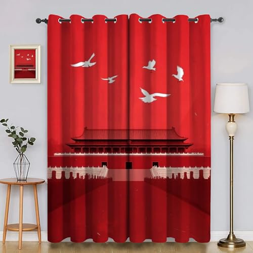 EXSANLIEAY Verdunklungsvorhänge WeißE Taube, Vorhang Blickdicht Platz des Himmlischen Friedens Vorhänge mit öSen 2er Set für Schlafzimmer Kinderzimmer, Deko Gardinen Wohnzimmer - B140 x H220 cm von EXSANLIEAY