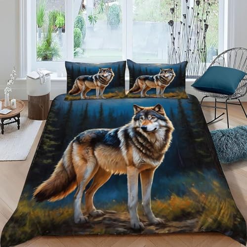 EXSANLIEAY Wald Bettwäsche-Sets 155x220 cm WöLfe Bettbezug Kreatives 3D Effekt Weich Microfaser Deckenbezug mit Reißverschluss und 2 Kissenbezug 80x80 cm EXSANLIEAY Wald Bettwäsche-Sets 155x220 cm WöLfe Bettbezug Kreatives 3D Effekt Weich Microfaser Deckenbezug mit Reißverschluss und 2 Kissenbezug 80x80 cm von EXSANLIEAY