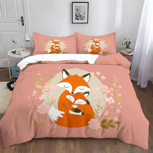 EXSANLIEAY Warm Bettwäsche-Sets 155x220 cm Fuchs Mutter und Kind Bettbezug Kreatives 3D Effekt Weich Microfaser Deckenbezug mit Reißverschluss und 2 Kissenbezug 80x80 cm von EXSANLIEAY