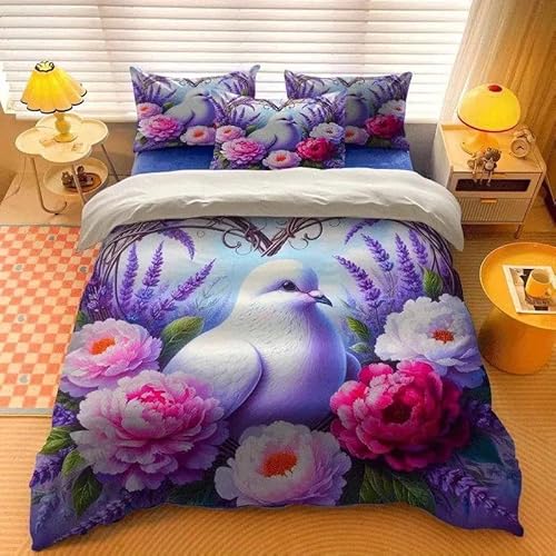 EXSANLIEAY WeißE Taube Bettwäsche-Sets 155x220 cm Blumen Bettbezug Kreatives 3D Effekt Weich Microfaser Deckenbezug mit Reißverschluss und 2 Kissenbezug 80x80 cm von EXSANLIEAY