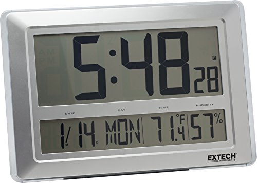 EXTECH CTH10A Funkgesteuerte Hygro-Thermometer-Uhr, Silber von EXTECH