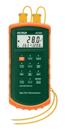 Extech Typ J/K Thermometer mit Dual-Eingang und Alarm, 1 Stück, 421502 von EXTECH