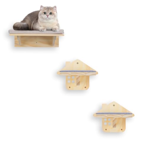 EXTFANS Kletterwand Katzen, Katzentreppe Wand 3er Set, Katzenhängematte aus Massivholz, Kratzbaum Wand Mit Gleitschutzmatte, Hängematte Katze, Katzen Kletterwand EXTFANS Kletterwand Katzen, Katzentreppe Wand 3er Set, Katzenhängematte aus Massivholz, Kratzbaum Wand Mit Gleitschutzmatte, Hängematte Katze, Katzen Kletterwand von EXTFANS
