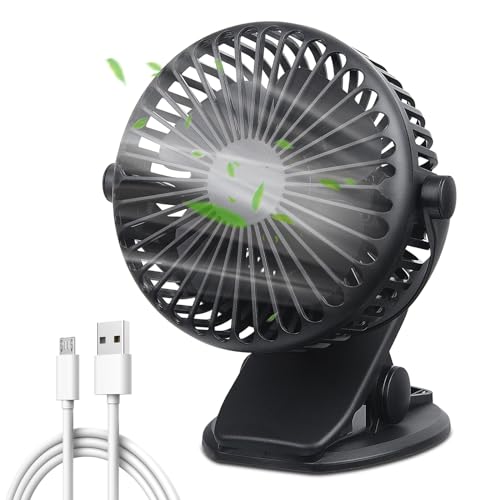 EXTFANS USB Ventilator, mini Tischventilator mit Wiederaufladbarem Akku, 3 Geschwindigkeiten 360 Einstellbare Kühlung klein Clip-Ventilatoren,schwarz von EXTFANS