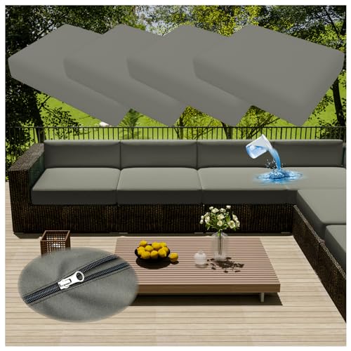 EXTLEZSA 4er Sofa Sitzkissenbezug Wasserdichter Mit Reißverschluss Polyesterstoff Sofasitzbezug Sofakissen-Schonbezüge Für Outdoor,Gartenmöbel,Terrasse (Hellgrau,60 * 60cm) von EXTLEZSA