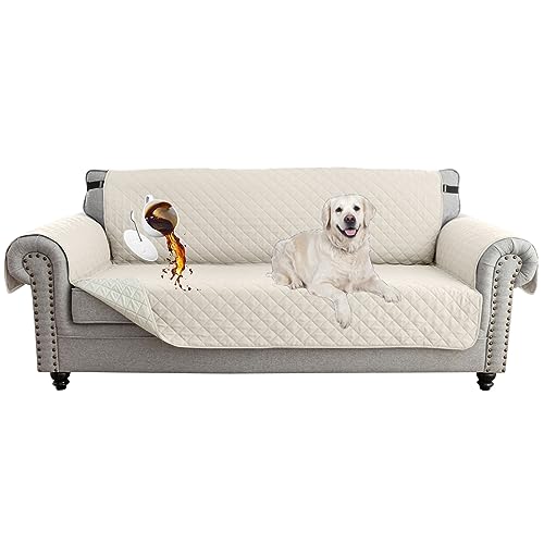 EXTLEZSA Couchbezüge für Hunde/Haustiere, wendbar, gesteppt, Sofa-Schonbezug mit rutschfesten Gummibändern, dicker Möbelschutz (Elfenbeinweiß, 3-Sitzer) von EXTLEZSA