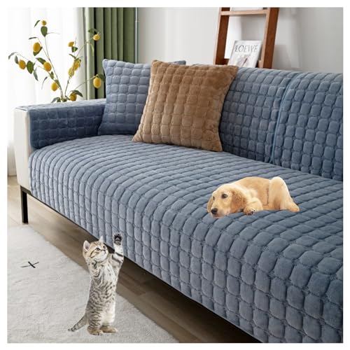 EXTLEZSA Dicker Samt Sofabezug Sofaschoner Antirutsch1 2 3 4 Sitzer,l Form Sofaüberwurf rutschfest Gesteppte Sofa Sitzkissen Sofa Kissenbezüge Möbelschutz Für Wohnzimmer (Grau Blau,70 * 70cm) von EXTLEZSA