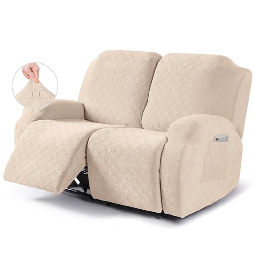 EXTLEZSA Relaxsessel Sesselbezug Stretchhusse, Stretch Relaxsofa Bezüge Samt Liegestuhlbezug 1/2/3 Sitzer Relaxsofa Schonbezüge mit Seitentasche, Relaxsessel bezüge Elastisch (Hell beige,2 Sitzer) von EXTLEZSA