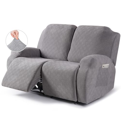 EXTLEZSA Relaxsessel Sesselbezug Stretchhusse, Stretch Relaxsofa Bezüge Samt Liegestuhlbezug 1/2/3 Sitzer Relaxsofa Schonbezüge mit Seitentasche, Relaxsessel bezüge Elastisch (Hellgrau,2 Sitzer) von EXTLEZSA