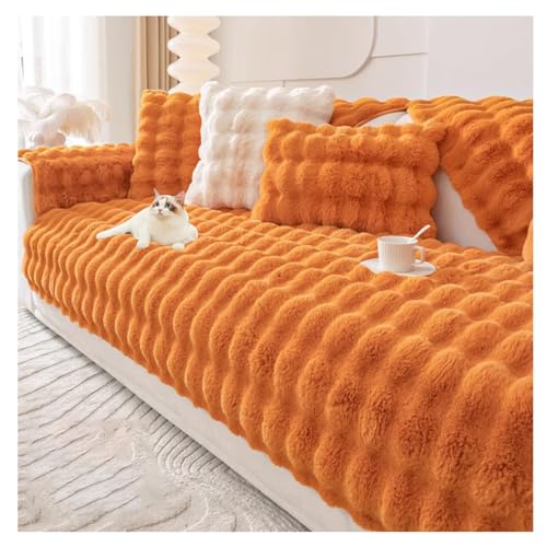 EXTLEZSA Samt Sofabezug Sofaschoner Antirutsch1/2/3/4 Sitzer,Sofabezug Sofa üBerzug Sofabezug Ecksofa L Form Sofaschoner rutschfest, Superweiche SofaÜberwurf (Orange,70×120cm) von EXTLEZSA