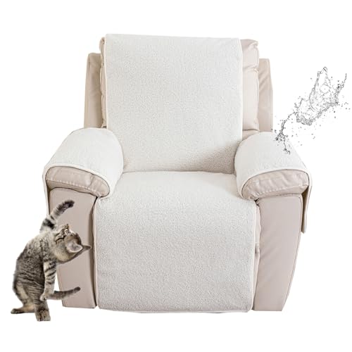 EXTLEZSA Sesselbezug Sesselschoner Sessel-Überwürfe Relaxsessel Sesselauflage Relax,Fleece Recliner Chair Cover Antirutsch Husse mit Armlehnenschoner und langem Fußteil (Weiß,L(30"*91") 76 * 231CM) von EXTLEZSA