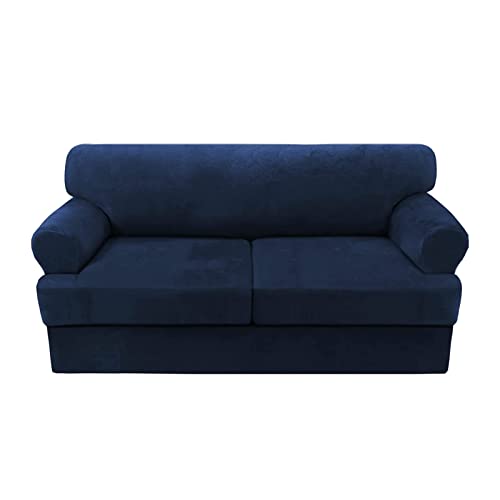 EXTLEZSA Stretch Sofabezug 2/3 Sitzer Couchbezüge Für T Kissen Sofa Schonbezüge Mit Separatem Sitzbezüge Sofa Sofahusse Mit Elastische Bänder Für Wohnzimmer Möbel Schutz (Large-2 Seater,Navy Blue) von EXTLEZSA