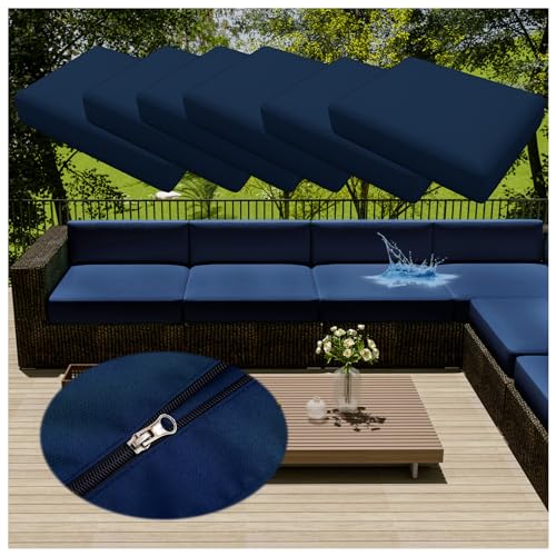 EXTLEZSA Wasserdichter Sofa-Sitzkissenbezug mit Reißverschluss, Stuhlsitz, abnehmbarer Bezug, Bezug für drinnen und draußen, Terrasse, Rattanmöbel (Marineblau, 60 x 60 cm), 6 Stück von EXTLEZSA