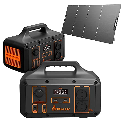 EXTRALINK EPS-S1000S Tragbare Powerstation 1024Wh 1200W mit Solarpanel 200W 2xUSB 1xUSBC PD 100W MPPT Solar Powerstation Solarbetrieben 2x 230V AC 1xDC LED Display Notstrom von EXTRALINK