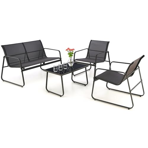 EXTRALINK Garten Möbel Set – Wetterfeste Balkonmöbel Set mit 2-Sitzer Sofa, 2 Stühlen und Tisch, Robuste Stahlrahmen und UV-beständiges Gewebe, Perfekt für Terrasse und Balkon von EXTRALINK