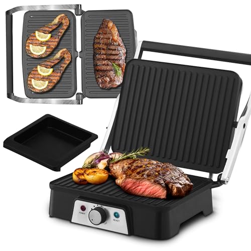 Extralink Smart Life Elektrogrill 2000W, Antihaft-Oberfläche, zweiseitige Beheizung, einstellbare Temperatur, Elektrogrill für Balkon, 180° Einstellung, Abnehmbare Tropfschale, Tischgrill von EXTRALINK