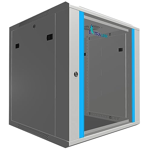 Extralink Serverschrank 19 Zoll 12HE – Netzwerkschrank 600mm Tiefe zur Wand- oder Standmontage, Traglast 60 kg, gehärtete Glastür, abschließbar 180° Öffnung, grau – für Heimnetzwerk & IT-Geräte von EXTRALINK