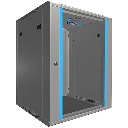 Extralink Serverschrank 19 Zoll 15HE – Netzwerkschrank 600mm Tiefe zur Wand- oder Standmontage, Traglast 100 kg, gehärtete Glastür, abschließbar 180° Öffnung, grau – für Heimnetzwerk & IT-Geräte von EXTRALINK