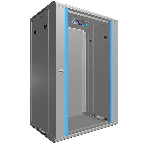 Netzwerkschrank 19 Zoll 18 HE 600x450 Wandmontage selbstmontierender Rahmen abnehmbare Seitenwände für Switches UPS Server Netzwerkausrüstung Serverschrank 19 Zoll gehärtetes Glas Grau Rack 19 Zoll von EXTRALINK