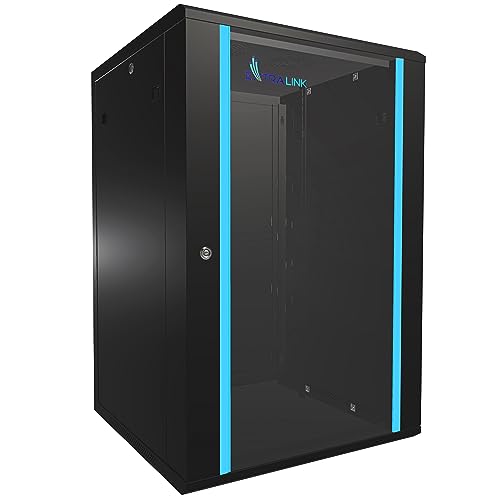 Extralink Serverschrank 19 Zoll 18HE – Netzwerkschrank 600mm Tiefe zur Wand- oder Standmontage, Traglast 100 kg, gehärtete Glastür, abschließbar 180° Öffnung, schwarz – für Heimnetzwerk & IT-Geräte von EXTRALINK