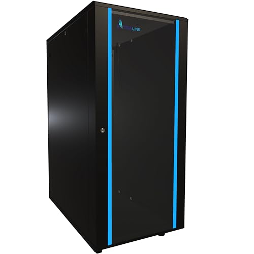 Netzwerkschrank 19 Zoll 27 HE 600x600 freistehend abnehmbare Seitenwände selbstmontierender Rahmen Serverschrank 19 Zoll für Switches UPS Server gehärtetes Glas Schwarz Rack 19 Zoll von EXTRALINK