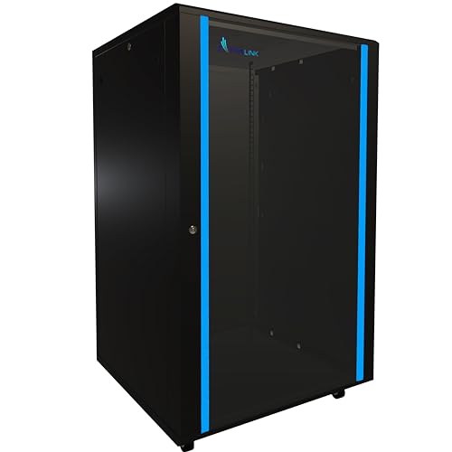 Netzwerkschrank 19 Zoll 27 HE 800x800 freistehend abnehmbare Seitenwände selbstmontierender Rahmen Serverschrank 19 Zoll für Switches UPS Server gehärtetes Glas Schwarz Rack 19 Zoll von EXTRALINK