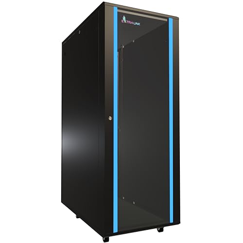 Netzwerkschrank 19 Zoll 32 HE 600x1000 freistehend abnehmbare Seitenwände selbstmontierender Rahmen Serverschrank 19 Zoll für Switches UPS Server gehärtetes Glas Schwarz Rack 19 Zoll von EXTRALINK