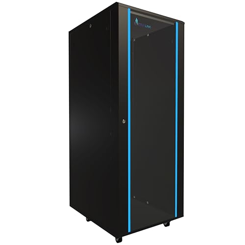 Netzwerkschrank 19 Zoll 32 HE 600x800 freistehend abnehmbare Seitenwände selbstmontierender Rahmen Serverschrank 19 Zoll für Switches UPS Server gehärtetes Glas Schwarz Rack 19 Zoll von EXTRALINK