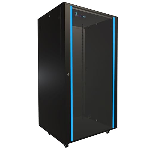 Netzwerkschrank 19 Zoll 32 HE 800x800 freistehend abnehmbare Seitenwände selbstmontierender Rahmen Serverschrank 19 Zoll für Switches UPS Server gehärtetes Glas Schwarz Rack 19 Zoll von EXTRALINK