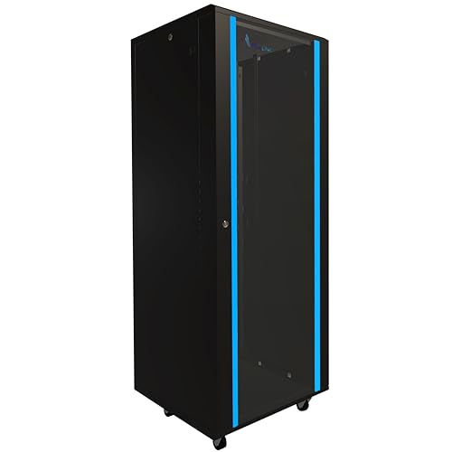 Netzwerkschrank 19 Zoll 37 HE 600x600 freistehend abnehmbare Seitenwände selbstmontierender Rahmen Serverschrank 19 Zoll für Switches UPS Server gehärtetes Glas Schwarz Rack 19 Zoll von EXTRALINK