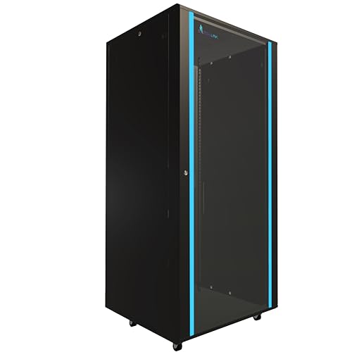 Netzwerkschrank 19 Zoll 37 HE 800x800 freistehend abnehmbare Seitenwände selbstmontierender Rahmen Serverschrank 19 Zoll für Switches UPS Server gehärtetes Glas Schwarz Rack 19 Zoll von EXTRALINK