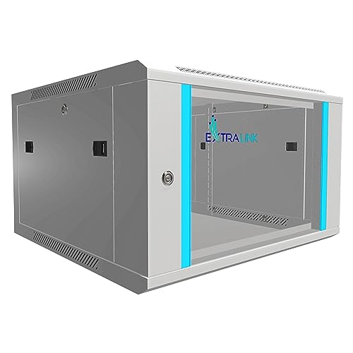 Extralink Serverschrank 19 Zoll 6HE – Netzwerkschrank 600mm Tiefe zur Wand- oder Standmontage, Traglast 60 kg, gehärtete Glastür, abschließbar 180° Öffnung, grau – für Heimnetzwerk & IT-Geräte von EXTRALINK