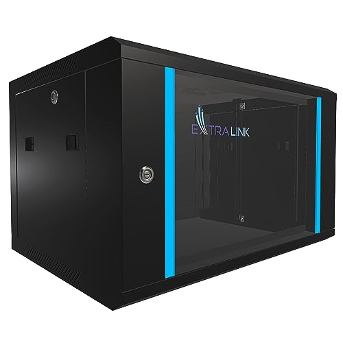 Extralink Serverschrank 19 Zoll 6HE – Netzwerkschrank 600mm Tiefe zur Wand- oder Standmontage, Traglast 60 kg, gehärtete Glastür, abschließbar 180° Öffnung, schwarz – für Heimnetzwerk & IT-Geräte von EXTRALINK