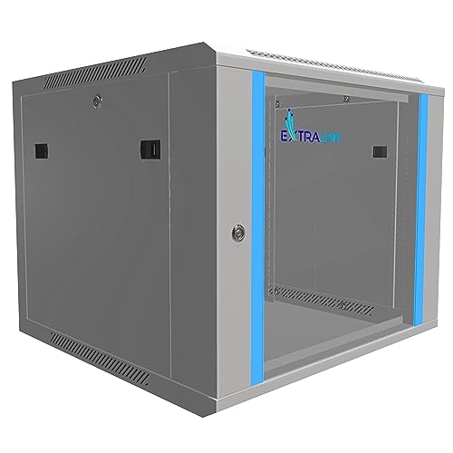 Extralink Serverschrank 19 Zoll 9HE – Netzwerkschrank 600mm Tiefe zur Wand- oder Standmontage, Traglast 60 kg, gehärtete Glastür, abschließbar 180° Öffnung, grau – für Heimnetzwerk & IT-Geräte von EXTRALINK